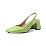 MQTIME  -  Square Toe Design Patent Leather Women Shoes Chunky Heels Summer Women's Pumps Slingbacks Candy Colors Sandals for Women WSH5310