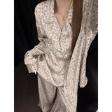 MQTIME  -   New Vintage Leopard Print Two-Piece Set Pajamas Women's Autumn Winter Fashion Women's Pajamas Set Long Sleeve Loungewear