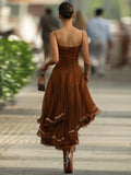 MQTIME  -  Skinny Shoulder Strap Chiffon Waist Pendulum Long Women's Light Luxury Sleeveless Backless Splicing Slim Party Evening Dress