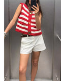 MQTIME  -  Striped Knit Waistcoat Women Summer Casual Sleeveless Women's Tank Top With Button European Style Female Chic Tops