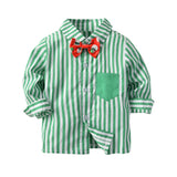 MQTIME  -  4Piece Sets Spring Autumn Boys Boutique Clothing Korean Fashion Gentleman Stripe Long Sleeve Baby Tops+Pants Kids Clothes BC1647