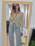 MQTIME  -  Sexy Lace Lace-Up Hollow Out Slim Tops Women Fashion V-Neck Full Sleeve Slim Female T-Shirt 2025 Summer Autumn Chic Lady Shirts
