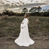  MQTIME  -  Maternity Photography Dresses Baby Shower Maxi Gown Lantern Sleeve V Neck Pregnancy Wrap Side Split Robe