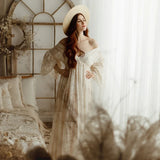  MQTIME  -  Bohemian Lace Maternity Photography Dress Long Train Boho Pregnant Woman Lace Long Dresses For Photoshoot