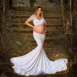 MQTIME  -  Maternity Photography Gown Two Piece Stretch Cotton Oversized Floor Sweeping Skirt Photo Shoot Dress For Pregnant Women