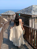 MQTIME  -  Dresses Women Floral Printed Ruffles Elegant Holiday Beach Wedding Party Cocktail Dress Backless Fairy Princess