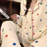 MQTIME  -   New Girl Spring Autumn Soft Thin Collared Embroidered Set Women Ladies Long-sleeve Top Long Pants Loungewear Woman Homewear Teen