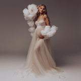 MQTIME  -  Romantic Champagne Floral Maternity Dress Photoshoot 2 Pieces 3D Rose Cape Pregnancy Dress Popular Baby Shower Dresses Lace