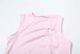 MQTIME  -  Casual Trendy Chic Set Heart Hollow Top Micro Pull Pants Stylish Summer Party Outfit Solid Color Sleeveless Vest Sexy Hot Girl