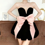 MQTIME  -  Fashion Party Dresses For Woman Evening Dress Backless Piglet Breast Vestidos Sexy Banquet Slim Bow Contrast Color Sleeveless