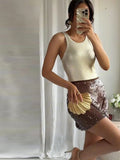 MQTIME  -  Chic Y2K Sequined Brown Mini Skirt Women Sexy Club Shiny Skirts 2025 Fashion Modern Birthday Night Party Music Streetwear Skirt
