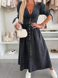 MQTIME  -  Summer New Sexy V-neck Women Long Dress Fashion Button Female Slim Denim Dresses