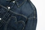  MQTIME  -  Women Dark Blue Denim Coat Heart Pattern Outerwear Long Sleeve Single Breasted Jacket Spring Female Chic Top Coats