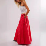 MQTIME  -  Boho Skirts Low Waist Holiday Style Bud Skirts Femme Solid Color Lace-up Bow Maxi Skirts Women Vacation Bottoms