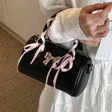  MQTIME  -  Korean-style Cute Pink Straps Pu Leather Kawaii Bow Large-capacity Storage Bag Handbag Crossbody Bags Woman Bag Purse