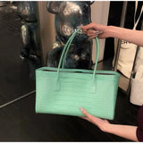 MQTIME  -  Solid Grain Crocodile Textured PU Long Underarm Bag Double Thick Handle Large Capacity Commute Shoulder Handbag Women Purse