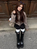 MQTIME  -  Women Stand Collar Short Coat Solid Asymmetrical Button Long Sleeve Cropped Jacket Minimalist Autumn Winter Chic Streetwear