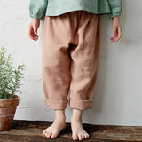  MQTIME  -  Mori Retro Cotton Linen Boys And Girls Straight Pants Summer New Elastic Waist Loose Casual Pant With Pocket Children's Trousers