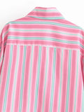 MQTIME  -  Women Pink Plaid Lace Shirt Top Leisure Long Sleeved Single Breasted Lapel Lady Summer Blouses Casual Streetwear French Style