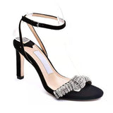 MQTIME  -  Fairy Style Slotted Strap Rhinestone Heels New Black Open-toe Stiletto Sandals