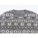  MQTIME  -  Women's Soft Knitted Pullover Women Fashion Long Sleeve Vintage Jacquard Sweater New Casual Loose Knitwear Tops ﻿ ﻿
