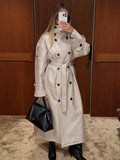 MQTIME  -  Autumn New Beige Lapel Long Trench Coats With Belt Fashion Double Breasted Loose Women Windbreaker Winter Female Overcoat