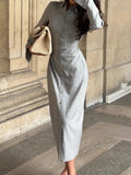 MQTIME  -  Casual Long Sleeve Commuting Maxi Dress Autumn Women Fashion Button Solid Shirt Dress Elegant Lapel Hight Waist Slim Long Dress