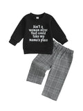 MQTIME  -  Infant Boy Girl Autumn Winter Clothes Set Letter Print Pullover Top Plaid Pants Elastic Waistband Outfit 2 Piece Kit