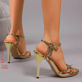 MQTIME  -  Luxury Colorful Rhinestone Cross Strap Sandals Women Summer Sexy Gold Super High Heel Narrow Band Sandals Party Shoes Mujer
