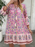 MQTIME  -  Women's Bohemian Printed Dress V Neck Chic Short Dress Loose Fit Viscose Holiday Dresses Femme Hippie Vestidos