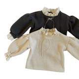 MQTIME  -  Kids Baby Girls Sweatshirt New Winter Bow Lace Collar Thicken Warm Toddler Girls Pullovers Puff Sleeve Little Girls Hoodies