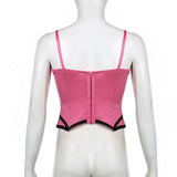 MQTIME  - Hot Girls Summer Pink Camis New Vintage Lace Trim Stripy Tank Tops Women Sleeveless Slim Hook Corset Sexy Tops Y2k Accessory
