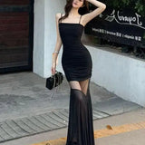 MQTIME  -  Summer Fashion New Women's Vacation Style Suspender Design Sense Spicy Girl Dress Slim Fit Hollow Fish Tail Long Skirt