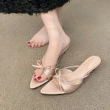 MQTIME  -  New Arrival Women's Shoes Exquisite Bow Pointed Head Mules for Woman Elegant French Casual Shoes Designer Shoes Zapatos De Mujer