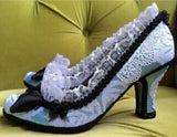 MQTIME  -  Mint Blue Lace Round-Toe Pumps Black Satin Bows White Lace Trim Low Block Heel Sweet Style Footwear for Cosplay Tea Party Looks