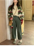 MQTIME  -  Striped Sweater Jacket Autumn New Style Loose Slimming Contrasting Long Sleeved Knitted Sweater