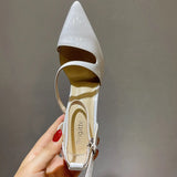 MQTIME  -  summer new product pointed hollow back empty white patent leather fine heel shallow mouth high heels wedding shoes
