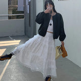 MQTIME  -  Femme Lace Skirts High Waist Layered Cake Skirts Korean Style Fashion Pleated Maxi Skirts Cotton Sweet White Vestidos