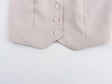  MQTIME  -  Women Fashion Solid Vest Pant Suit Single Breasted Halter Cropped Vests Top High Waist Patchwork Trouser Office Lady Sets