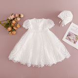 MQTIME  -  Baby Girls Elegant Embroidery Long White Christening Dress with Banner Toddler Birthday Party Gown 1 2 Years