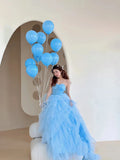 MQTIME  -  Fashion Blue Women Wedding Dresses Tulle Ruffles Bridal Gowns Formal Occasion   Wedding Dress