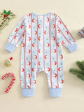 MQTIME  -  Toddler Girl Winter Snowflake Print Hooded Romper Long Sleeve Zipper Jumpsuit Christmas Elk Outfit with Pom Pom Hat