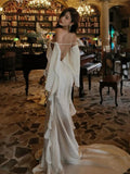 MQTIME  -  Elegant Sexy Wedding Dress Women 3d Flowers Slash Neck Backless Irregular Ruffled Tassels Dinner Party Chic Vestidos