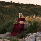 MQTIME  -  Maternity Dress For Photoshoot Pregnancy Off Shoulder Ruffled Semi Transparent Chiffon Long Dress Photography Dress For Women