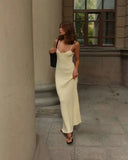 MQTIME  -  Knitted Sexy Backless Low Chest Women Maxi Dress Pink Spaghetti Strap High Waist Dress Summer Slim Vacation Beachwear