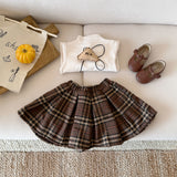 ﻿ MQTIME  -  New autumn baby clothing for 0-3 years old, fashionable brown plaid pleated skirt, cute   skirt