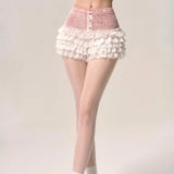 MQTIME  -  Pink White French Spring and Summer New Lace A Word Cake Skirt Ballet Half Body Shorts Skirt Slim Fit