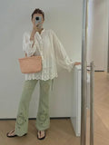MQTIME  -  Pants 2025 New Hollow Embroidery Breathable French Style Flare Pants Women's Holiday Casual Pants
