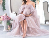  MQTIME  -  Elegant Sleepwear Women Bathrobe Off Shoulder Ruffles Wedding Bridal Robe Customize Nightgown Pajamas