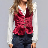 MQTIME  -  Luxury Vintage Velvet V-neck Sleeveless Vest Tank Top Women New Short Waistcoat Vest Top Single-breasted Cardigan Jackets